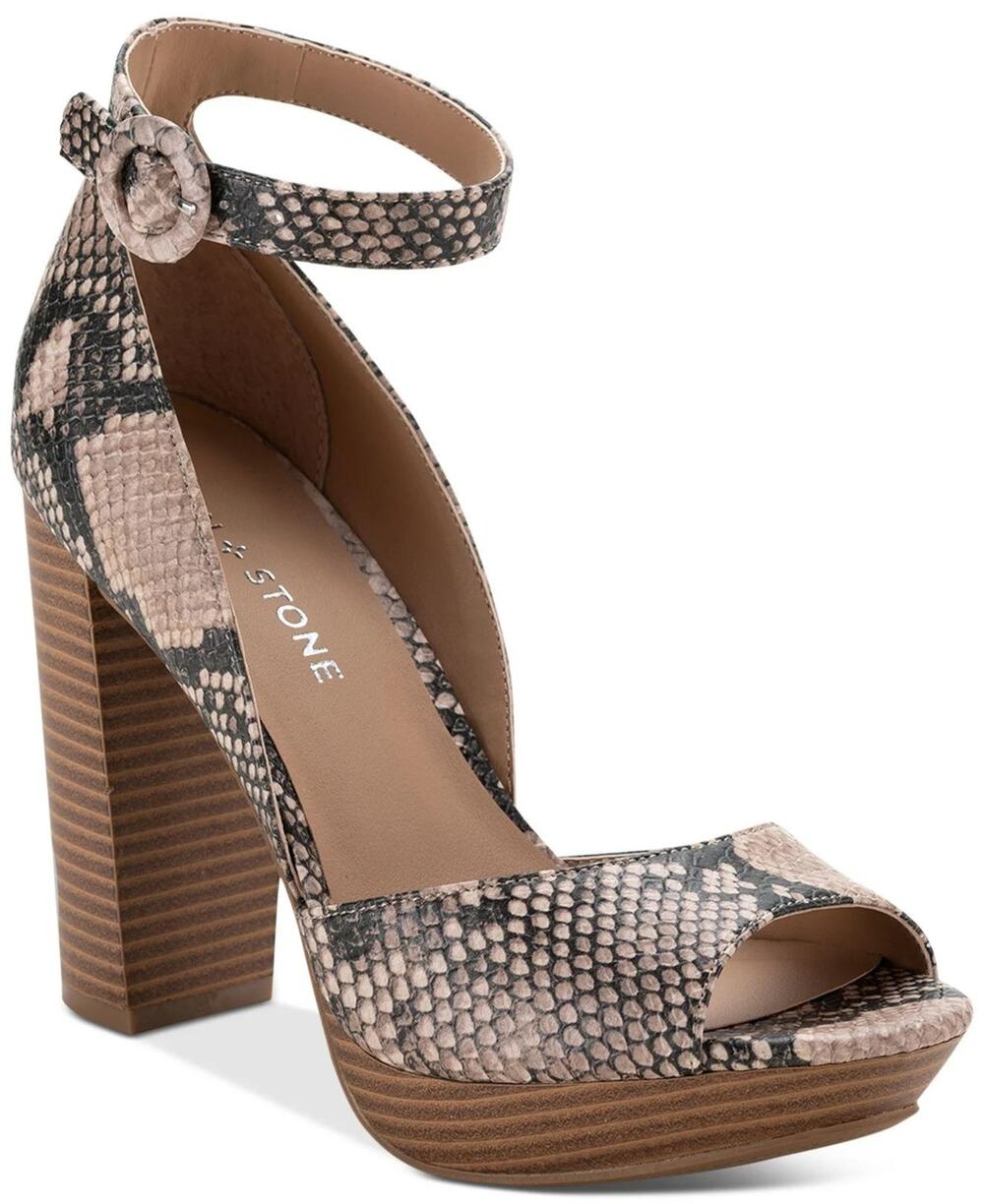 Sun & Stone Reeta block-heel platform sandals snakeskin 7.5